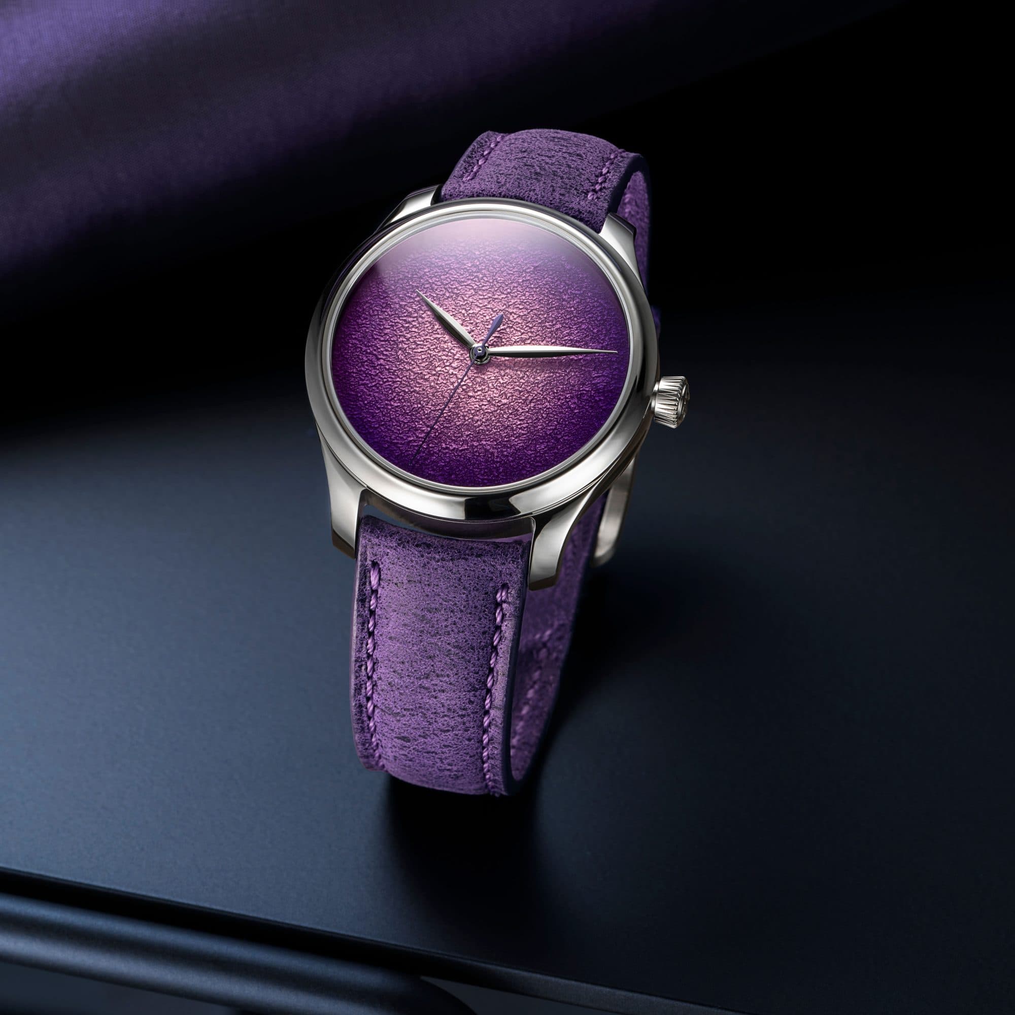 HMoser_1201-1200_Endeavour_CentreSeconds_ST_Purple_Enamel__Lifestyle_front_fabric